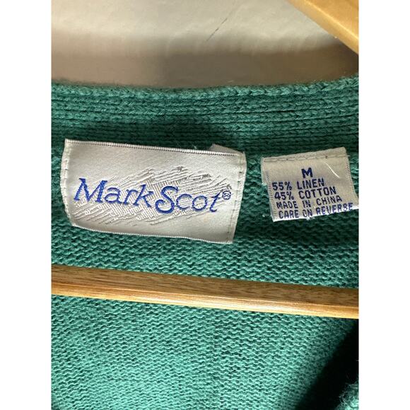 Vintage Mark Scot Teal and White Checkered Sweater Vest Sz M Linen Cotton Blend - Picture 5 of 6